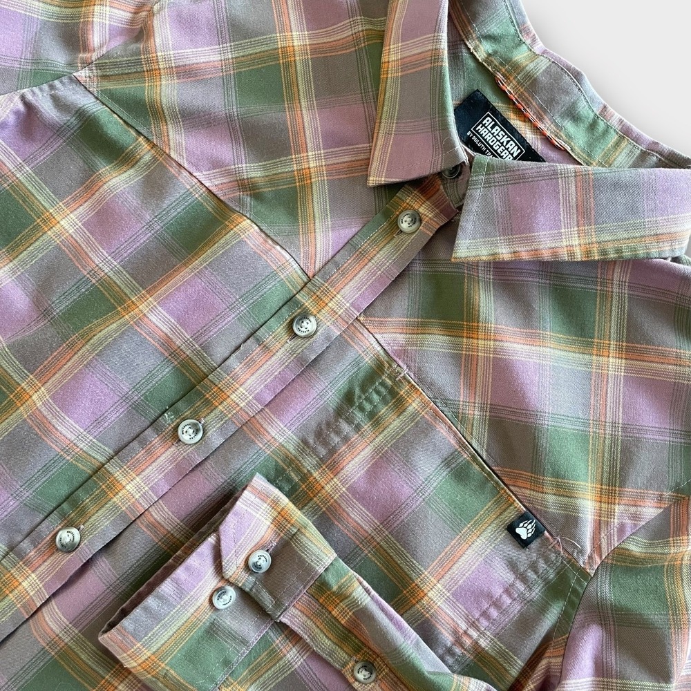Alaskan Hardgear Button Up Shirt Men Large Purple Plaid Wool Blend Rugged Hiking - Picture 2 of 11